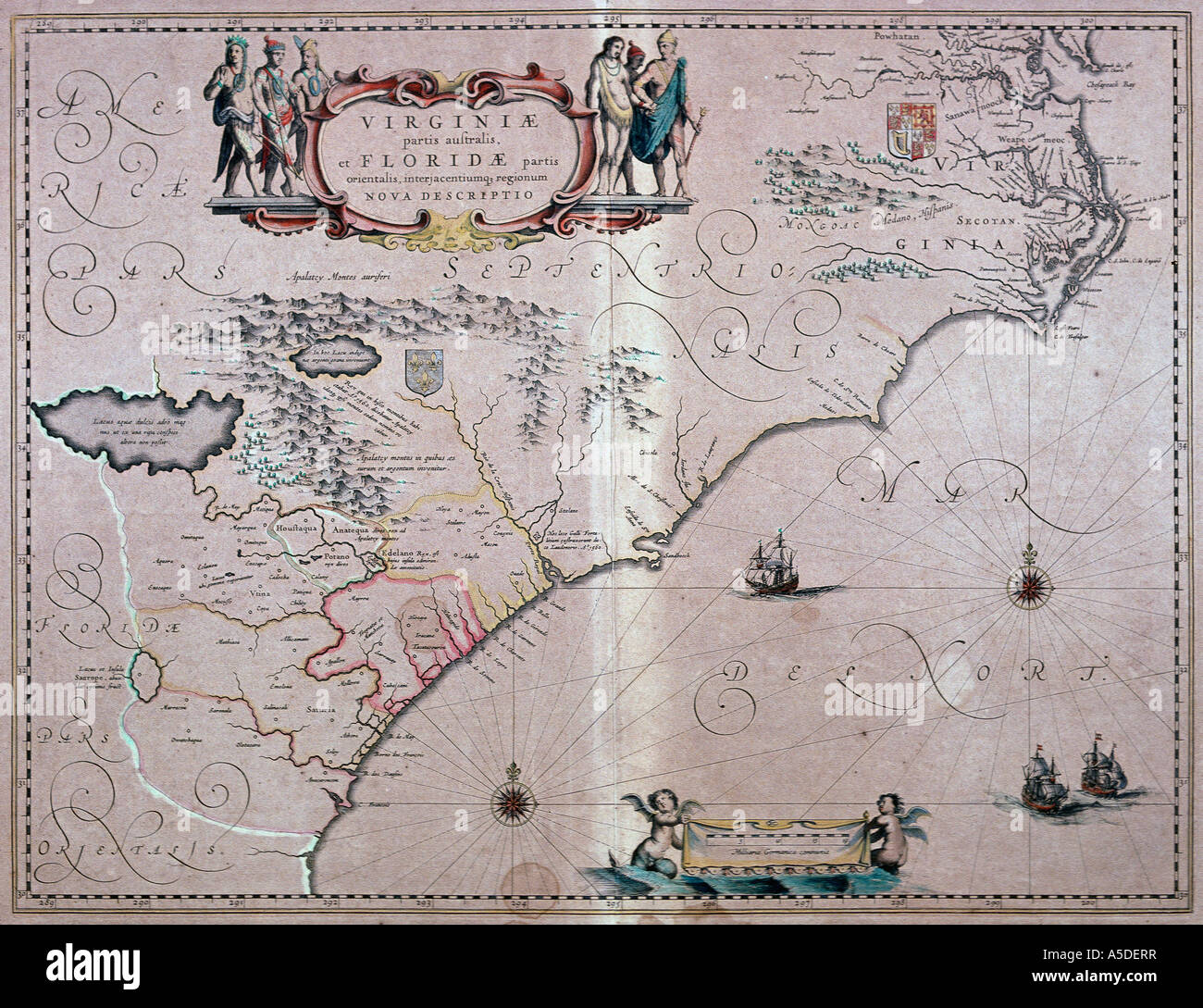 Historic map hi res stock photography - Historic Map Of Virginia And Florida A5DERR 