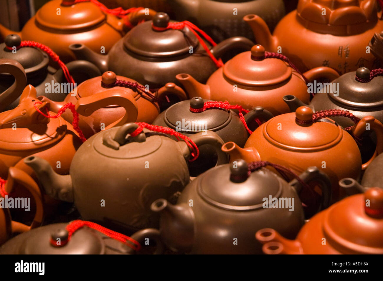 Stock photo of traditional Chinese clay teapots for sale at the Snake Alley Night Market in Taipei Taiwan Stock Photo