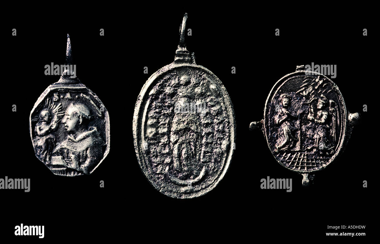 Spanish colonial religious medallions Stock Photo