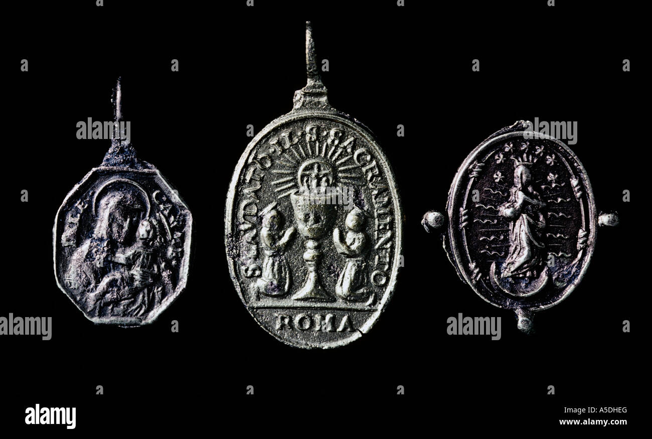 Spanish colonial religious medallions Stock Photo