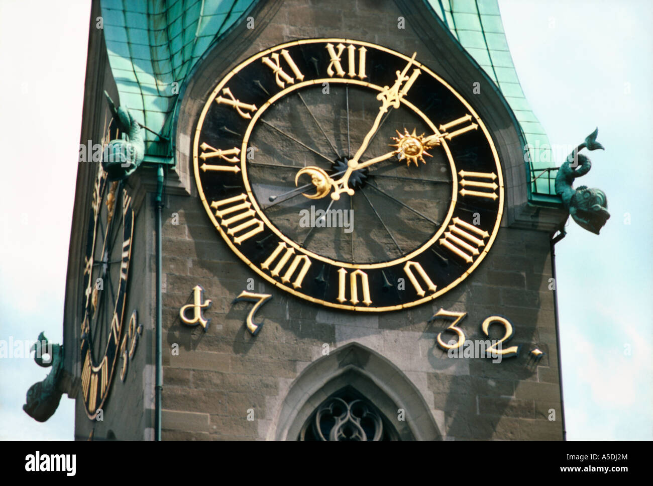 Large clock face built in 1732, largest clock face in the world, Zurich, Switzerland Stock Photo