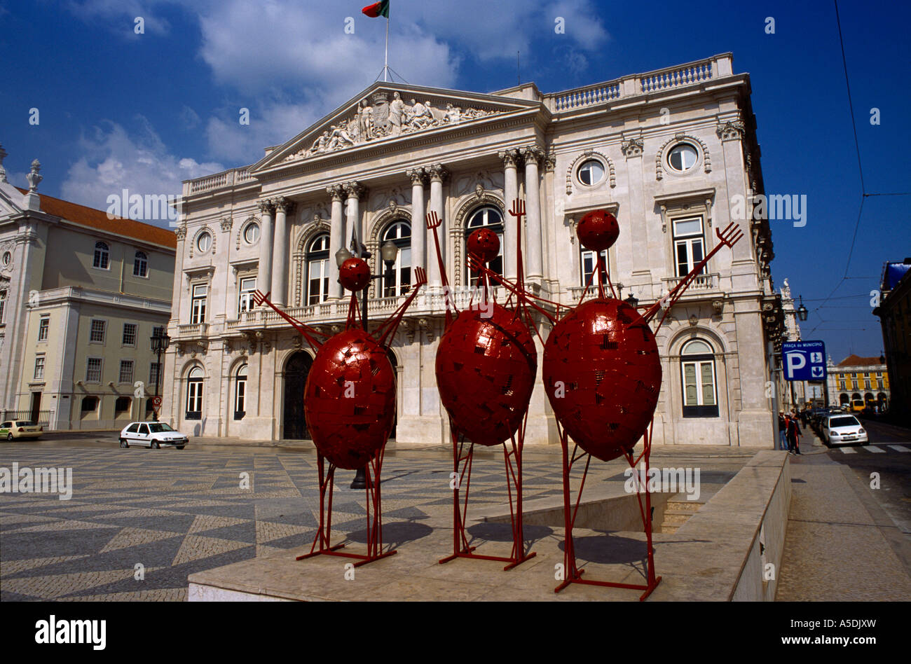 Bairro Alto Lisbon Portugal Town Hall Metal Sculptures Stock Photo Alamy