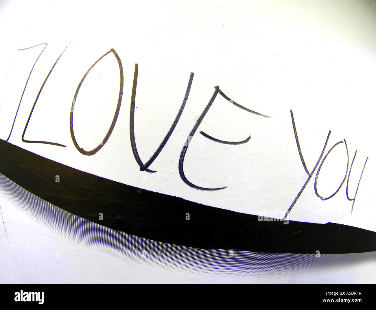 i love you graffiti ink pen white black background fisheye lens distortion  curve valentines Stock Photo - Alamy, image size:1300x1072