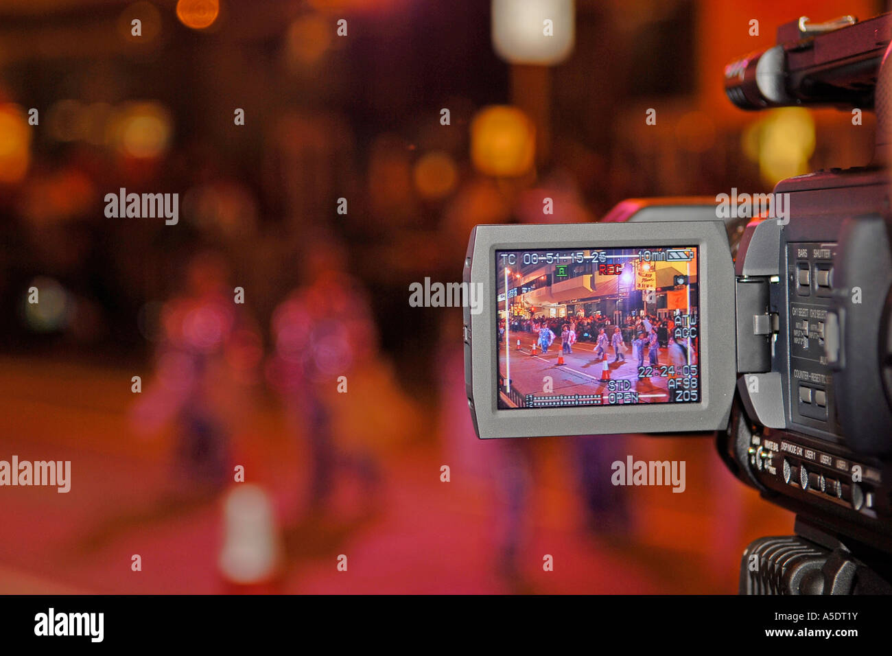 Street scene as seen through LCD monitor or viewfinder of digital video