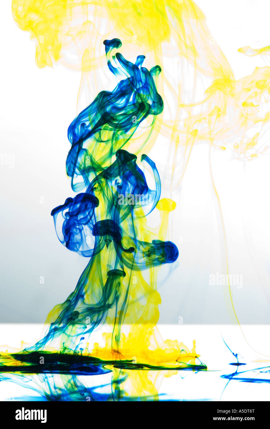 ink water color watercolor water colour watercolour  dye lasur glaze world waterworld green blue yellow cyan Stock Photo
