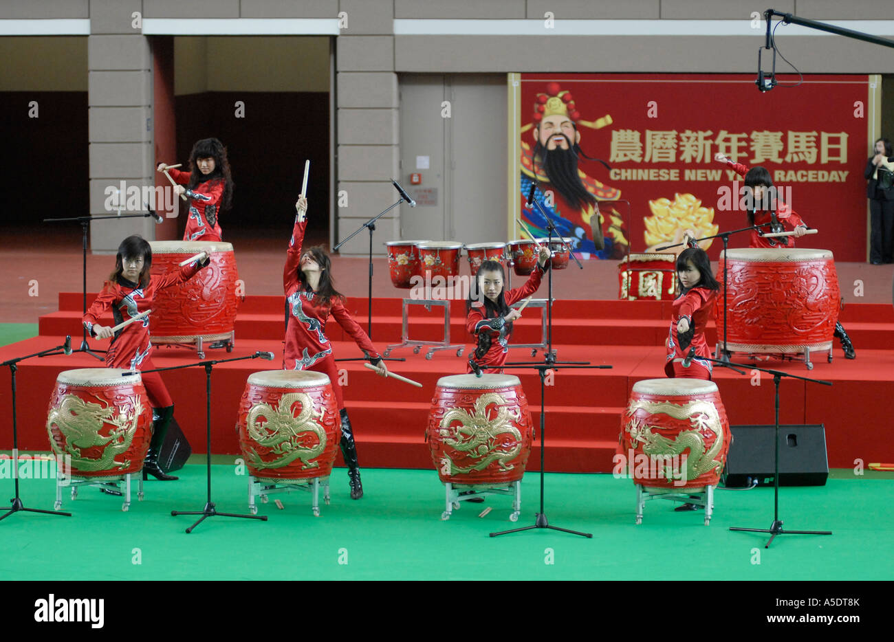 Drum Performance During Chinese New Year in Hong Kong China Stock Photo
