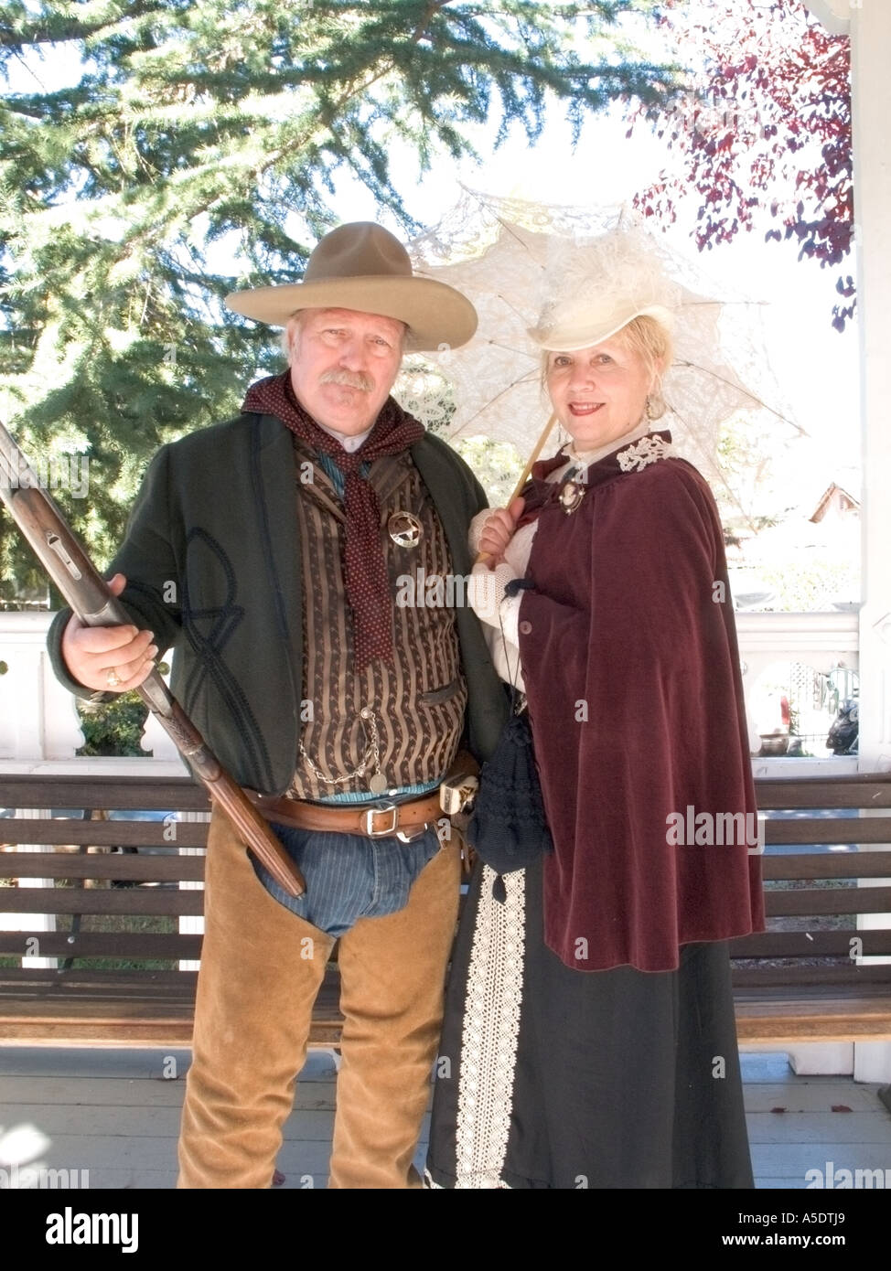 Actors/performers dressed in period costumes from the California Gold Rush Stock Photo