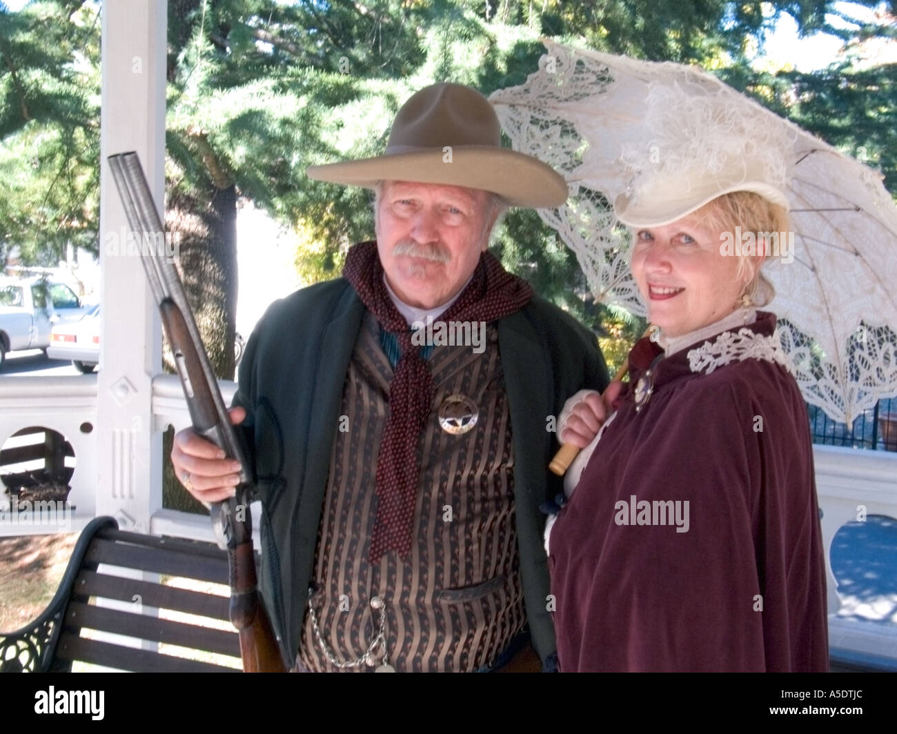 Actors/performers dressed in period costumes from the California Gold Rush Stock Photo