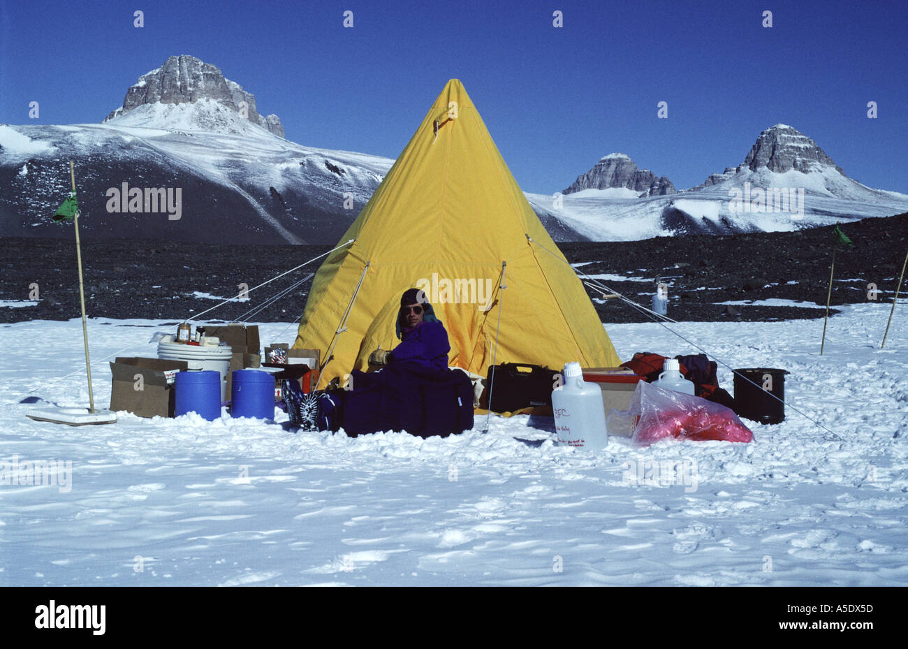 Campsite in McKelvey Valley McMurdo Dry Valleys Victoria Land Antarctica Stock Photo