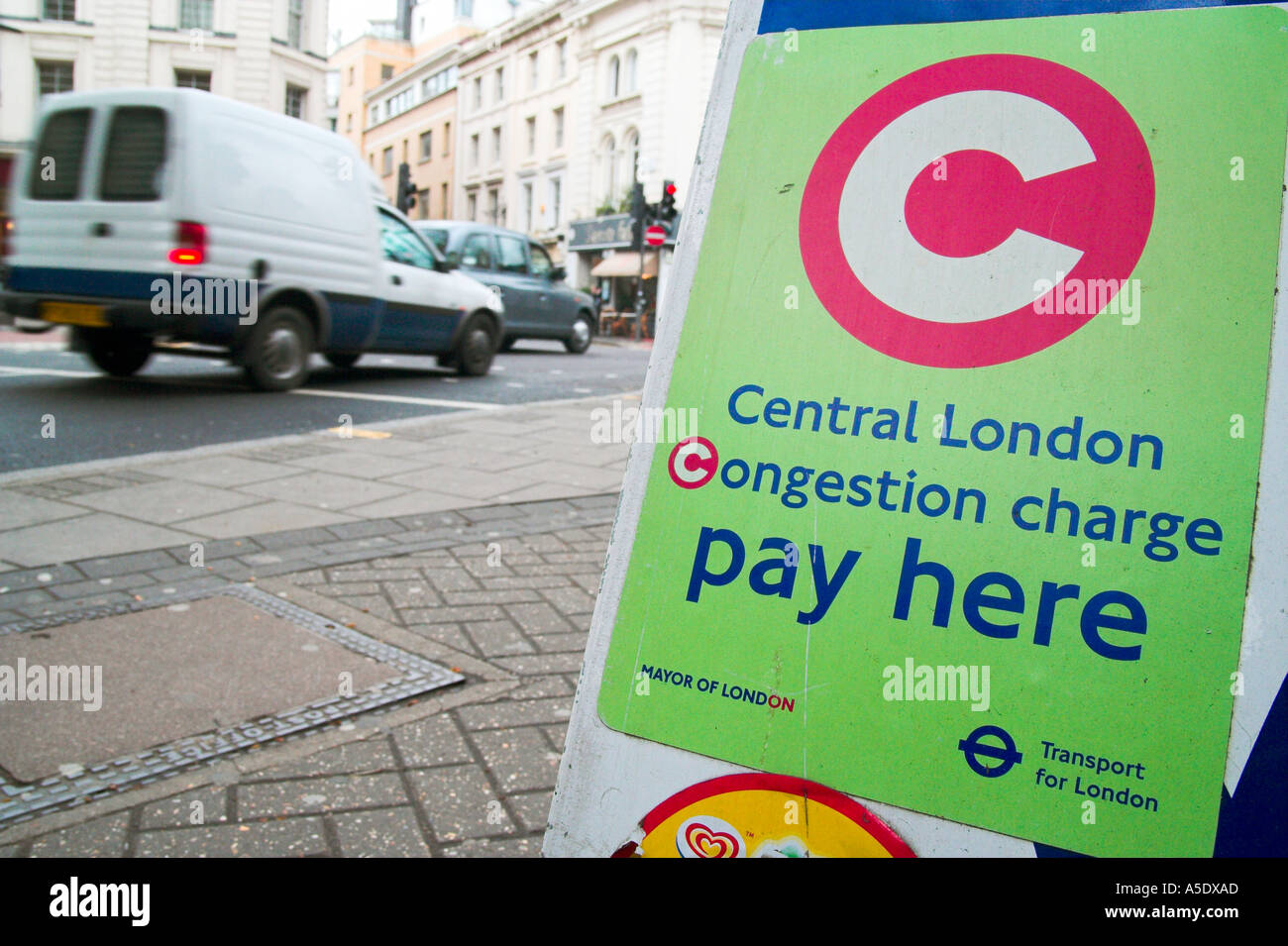 Congestion charge charging zone Sign in Central London UK Stock Photo