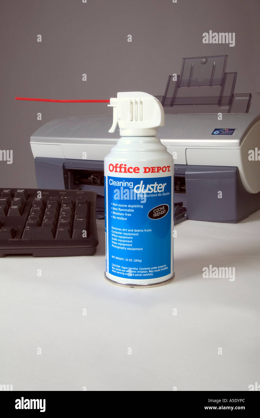 Compressed Air, Printer and Keyboard Stock Photo