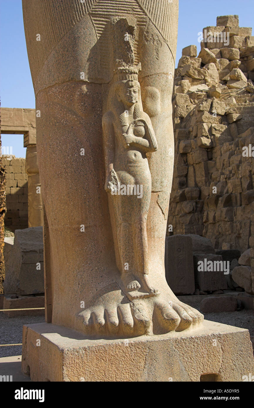 Statue of Ramases and Nefertiti, Temple of Karnak, Luxor, Egypt Stock Photo
