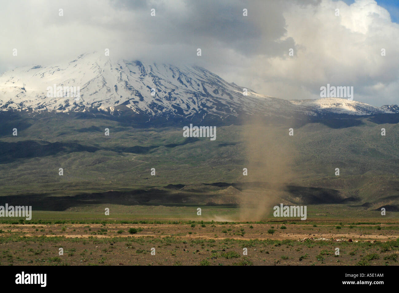 dust devil in the plain in front of the mountain Ararat, Turkey, East Anatolia, Ararat Stock Photo