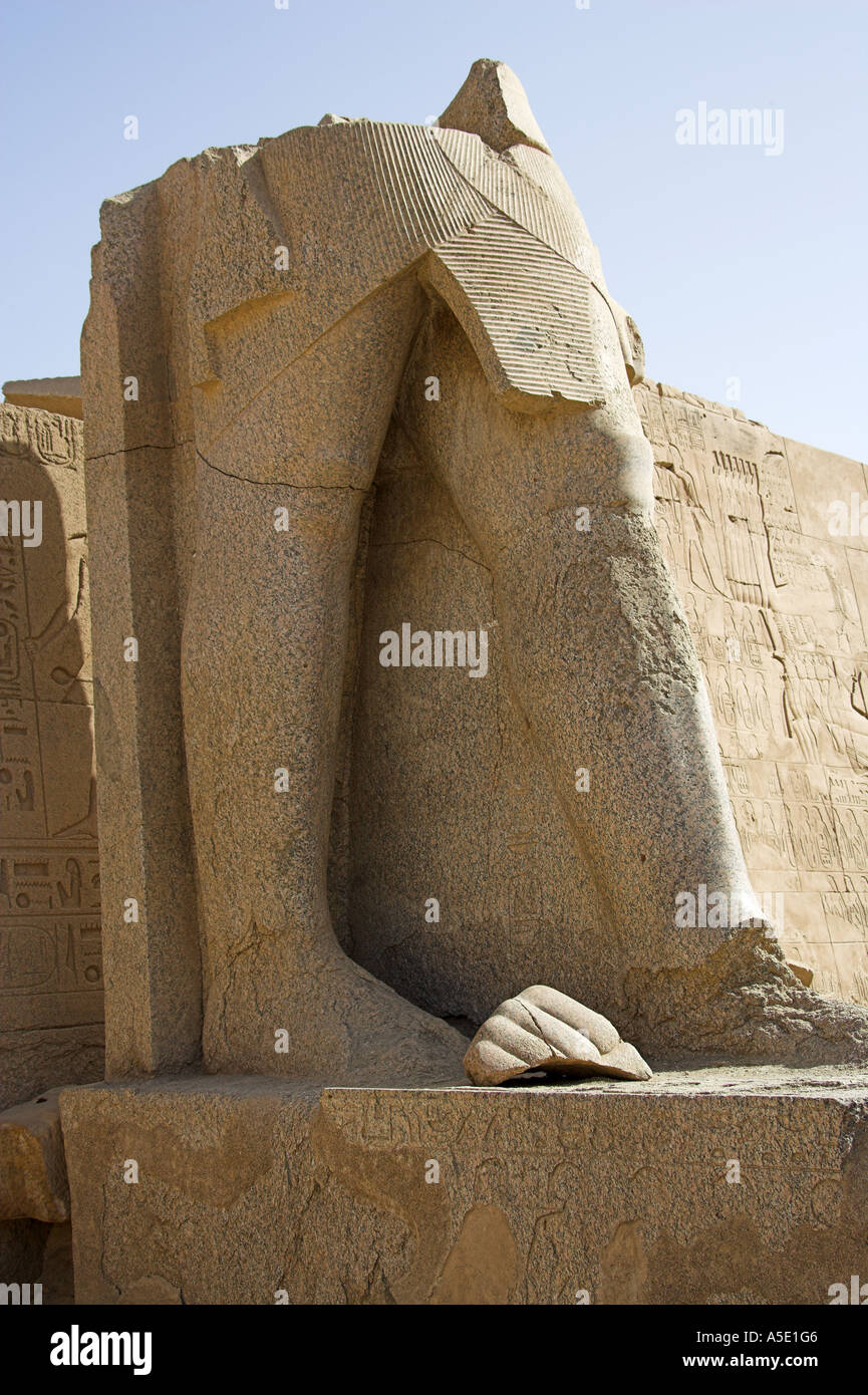 Broken Statue of Ramases, Temple of Karnak, Luxor, Egypt Stock Photo