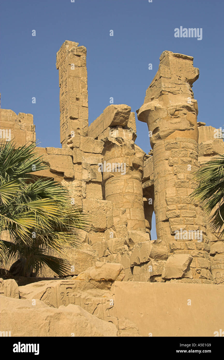 Stone Columns in the Temple of Karnak, Luxor, Egypt Stock Photo