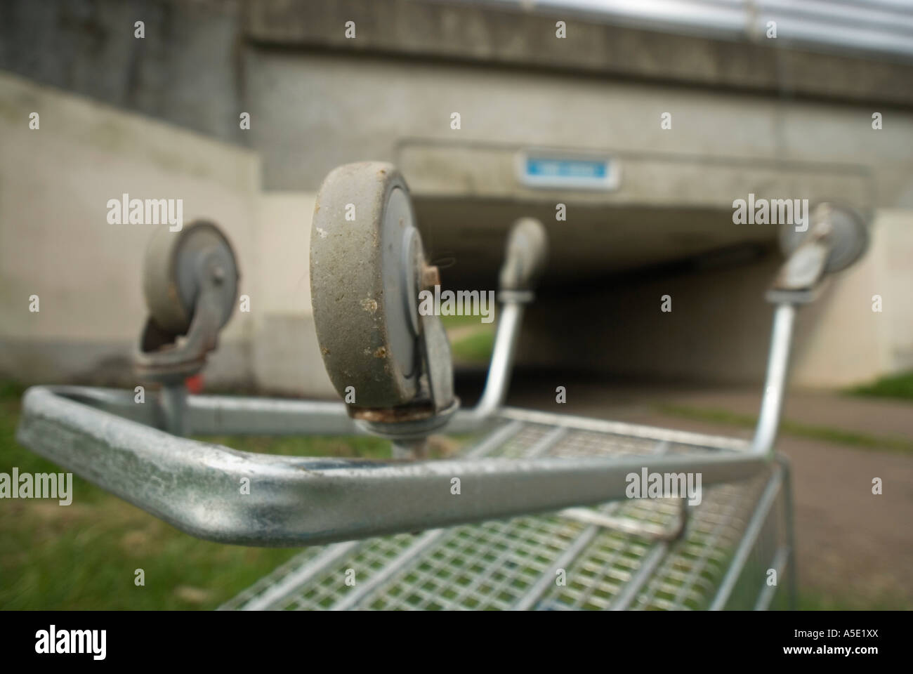 abandoned shopping trolley near underpass harlow town essex uk Stock Photo