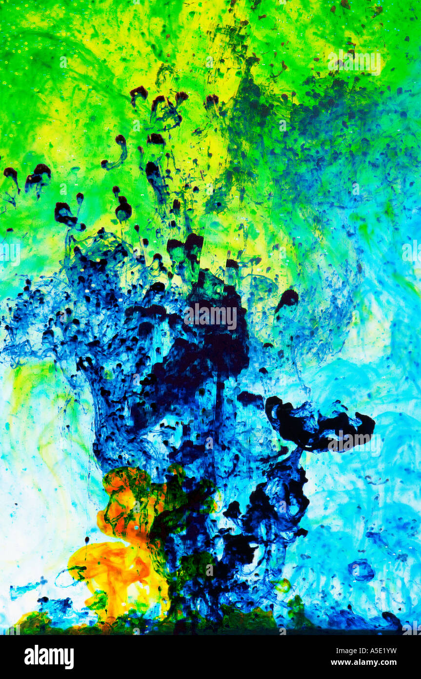 ink water color watercolor water colour watercolour  dye lasur glaze world waterworld red green blue yellow  cyan Stock Photo