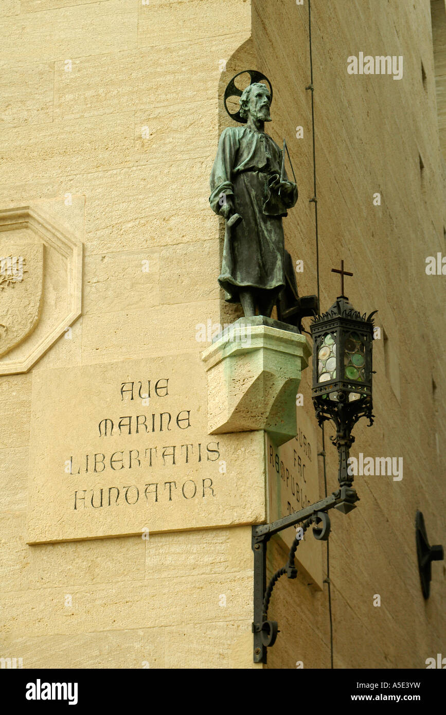 Bronze Statue of the founder of San Marino on the Council building. Stock Photo