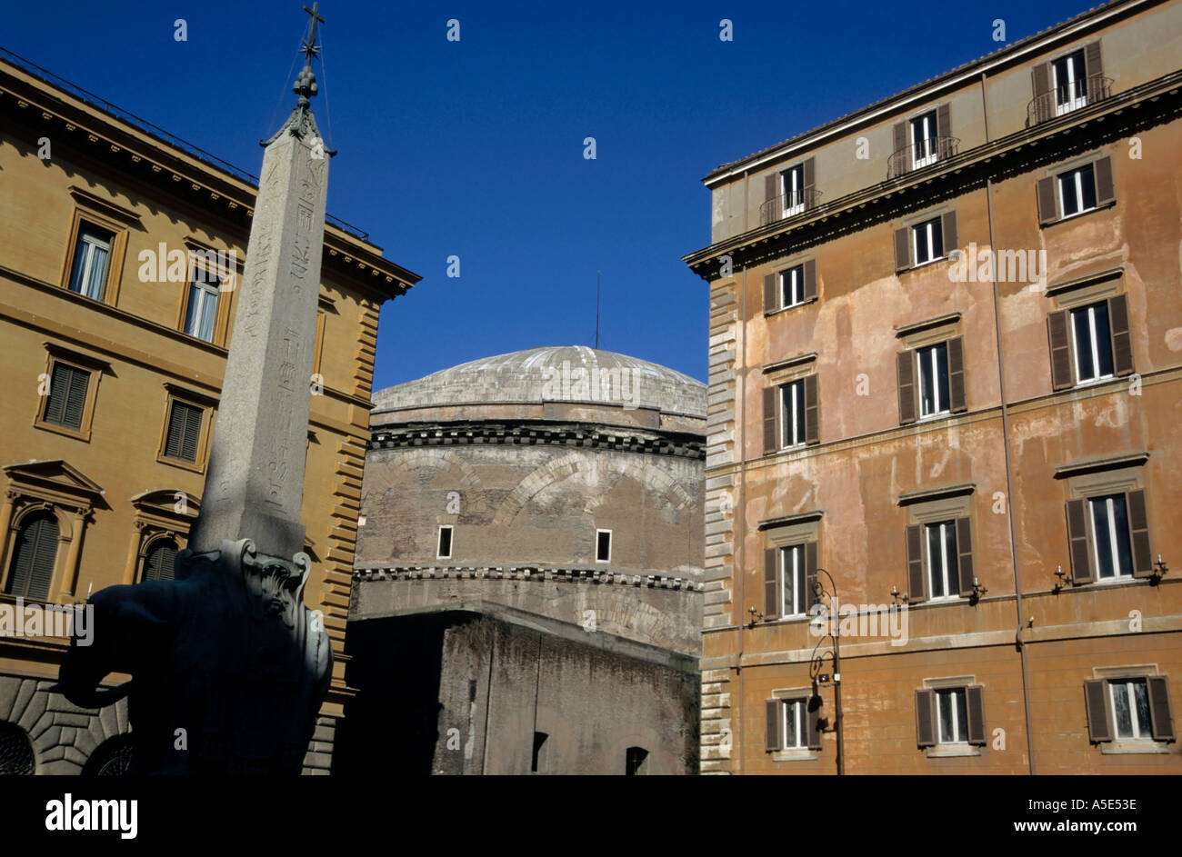 Italy Rome Piazza De La Minerva And The Pantheon Stock Photo
