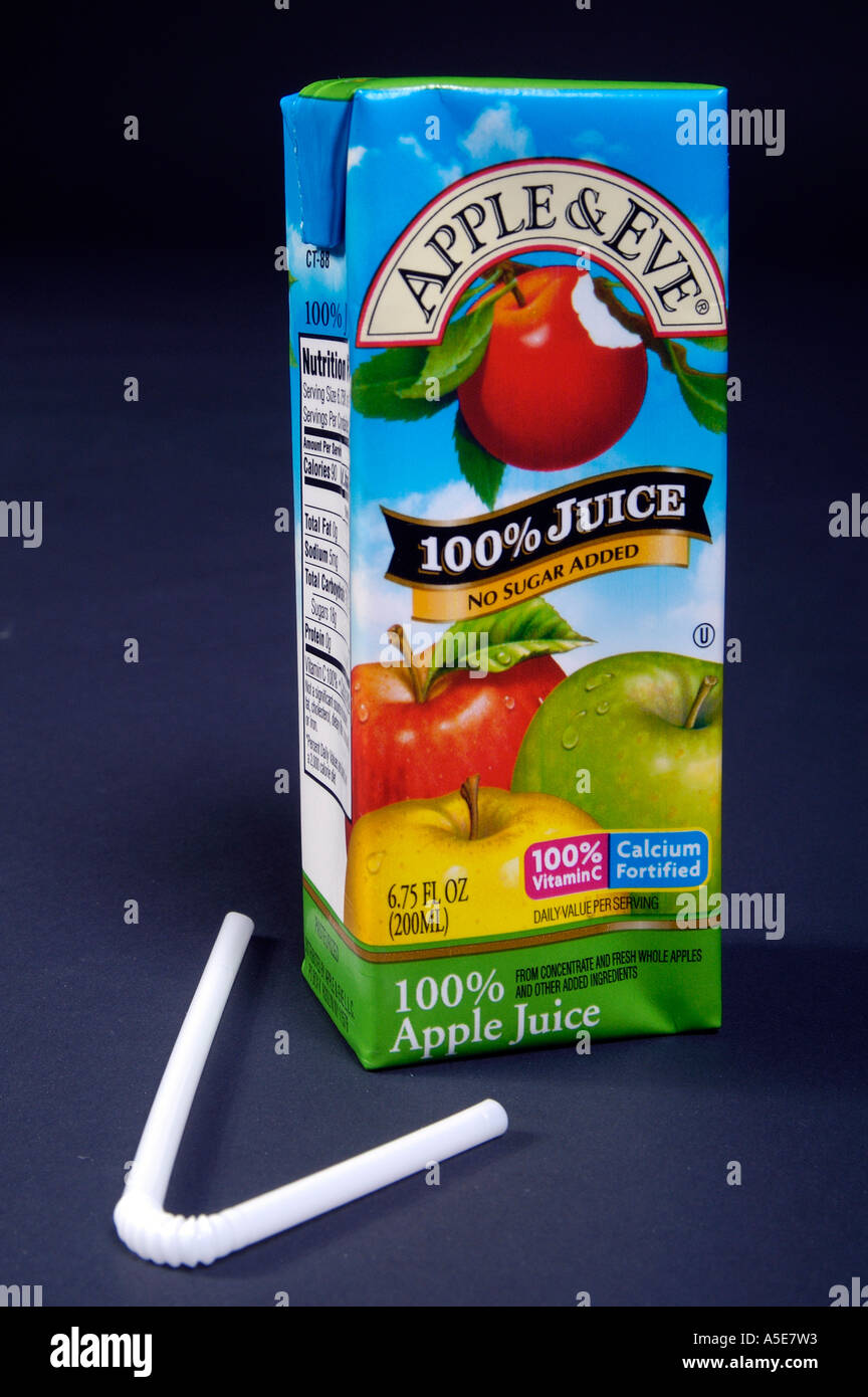 Apple Juicebox Behind Straw Stock Photo Alamy