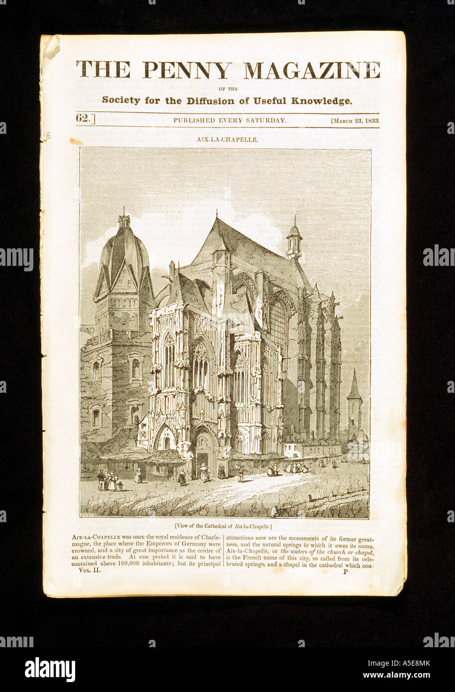 Aachen, Zeitungsmuseum, The Penny Magazine  vom 23.3.1833, Ansich des Aachener Doms Stock Photo