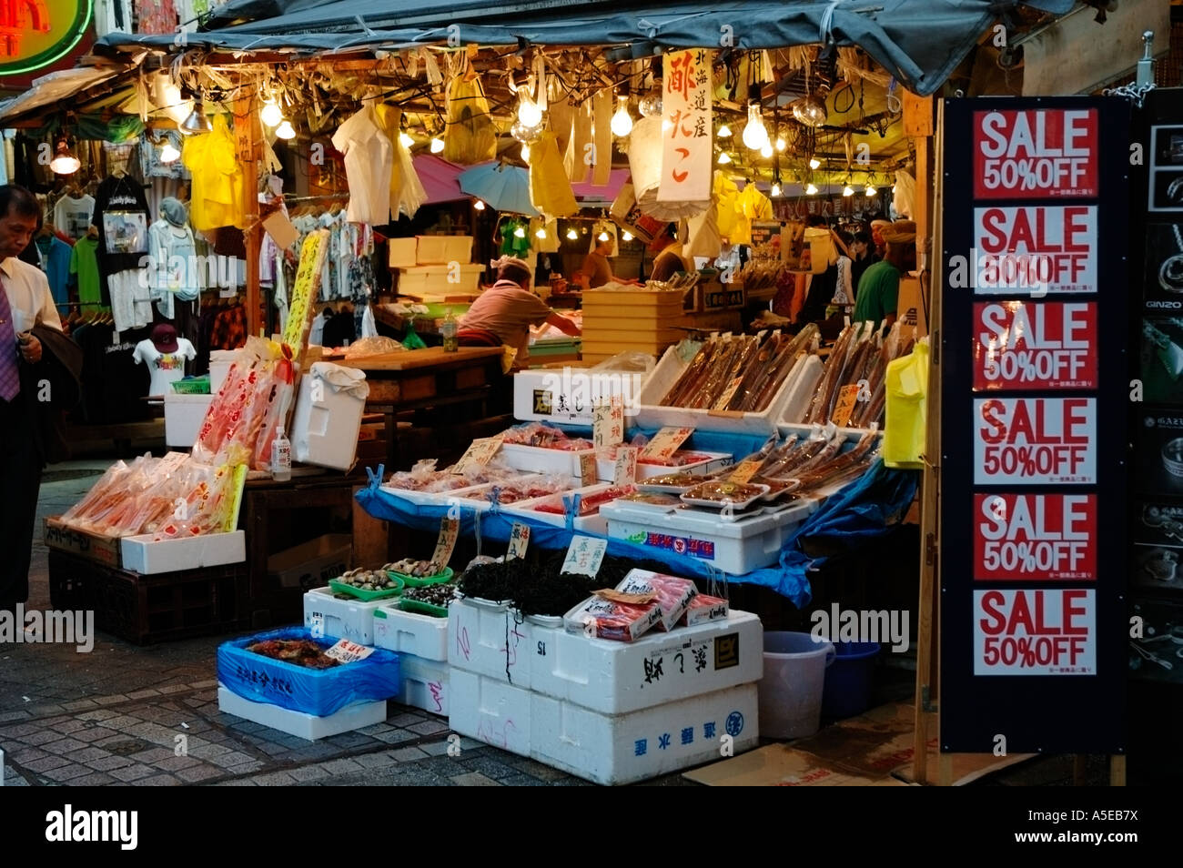 Street market in the popular quarter of Ameyoko near Ueno station Stock Photo