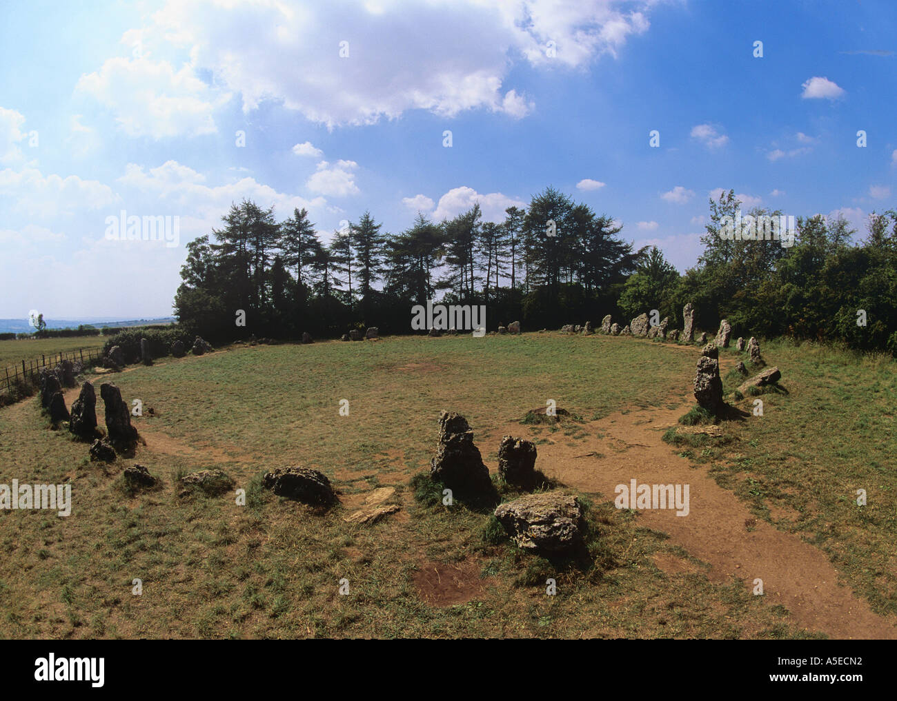Rollright Stones Ancient stone circle 100 feet across 3 miles north of Chipping Norton Oxfordshire Stock Photo