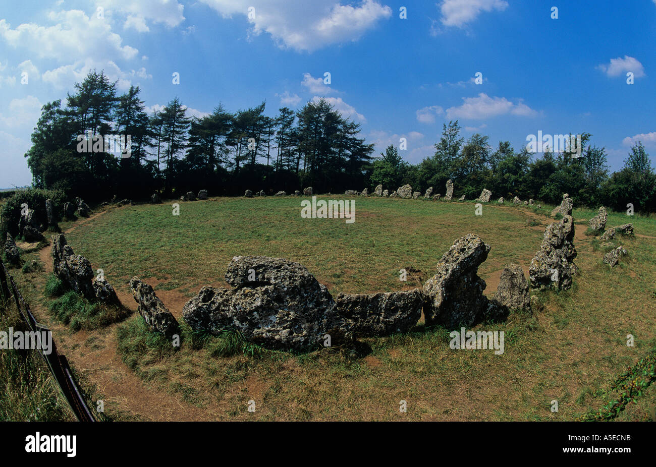 Rollright Stones Ancient stone circle 100 feet across 3 miles north of Chipping Norton Oxfordshire Stock Photo