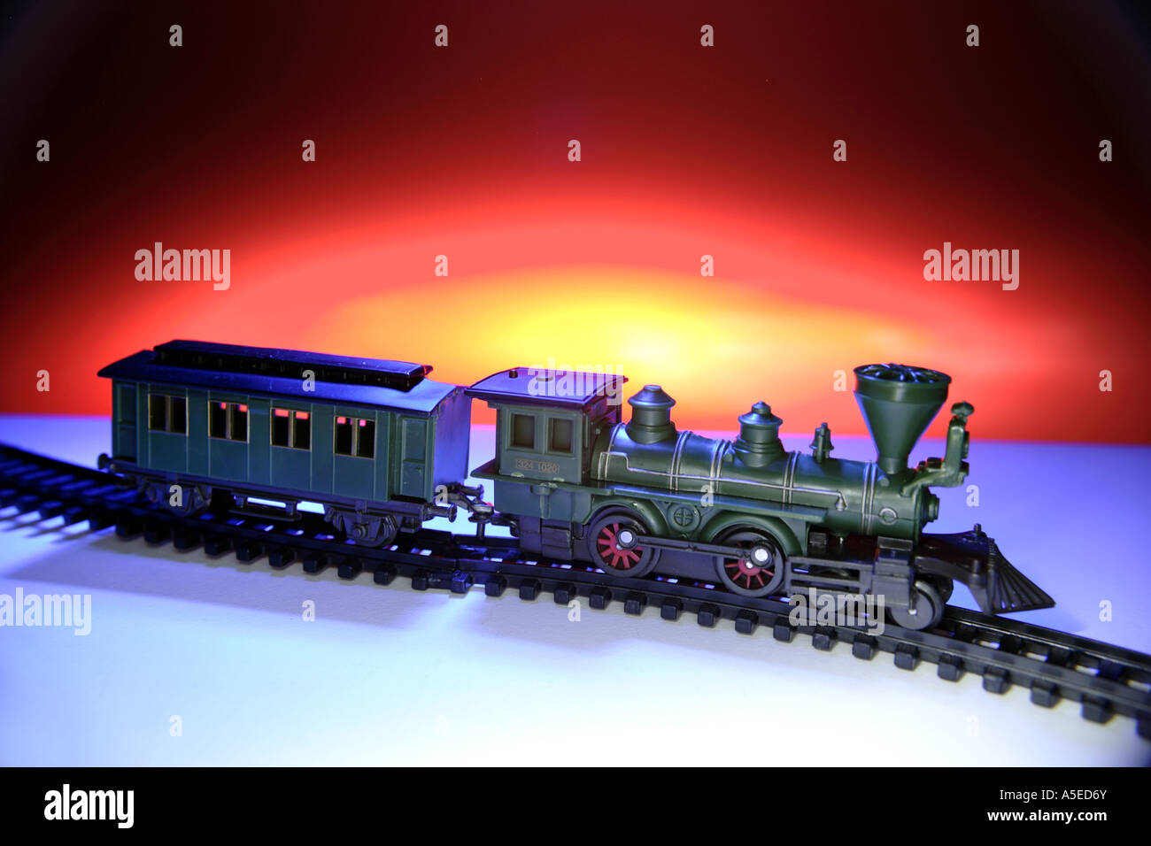 Toy train on track Stock Photo Alamy