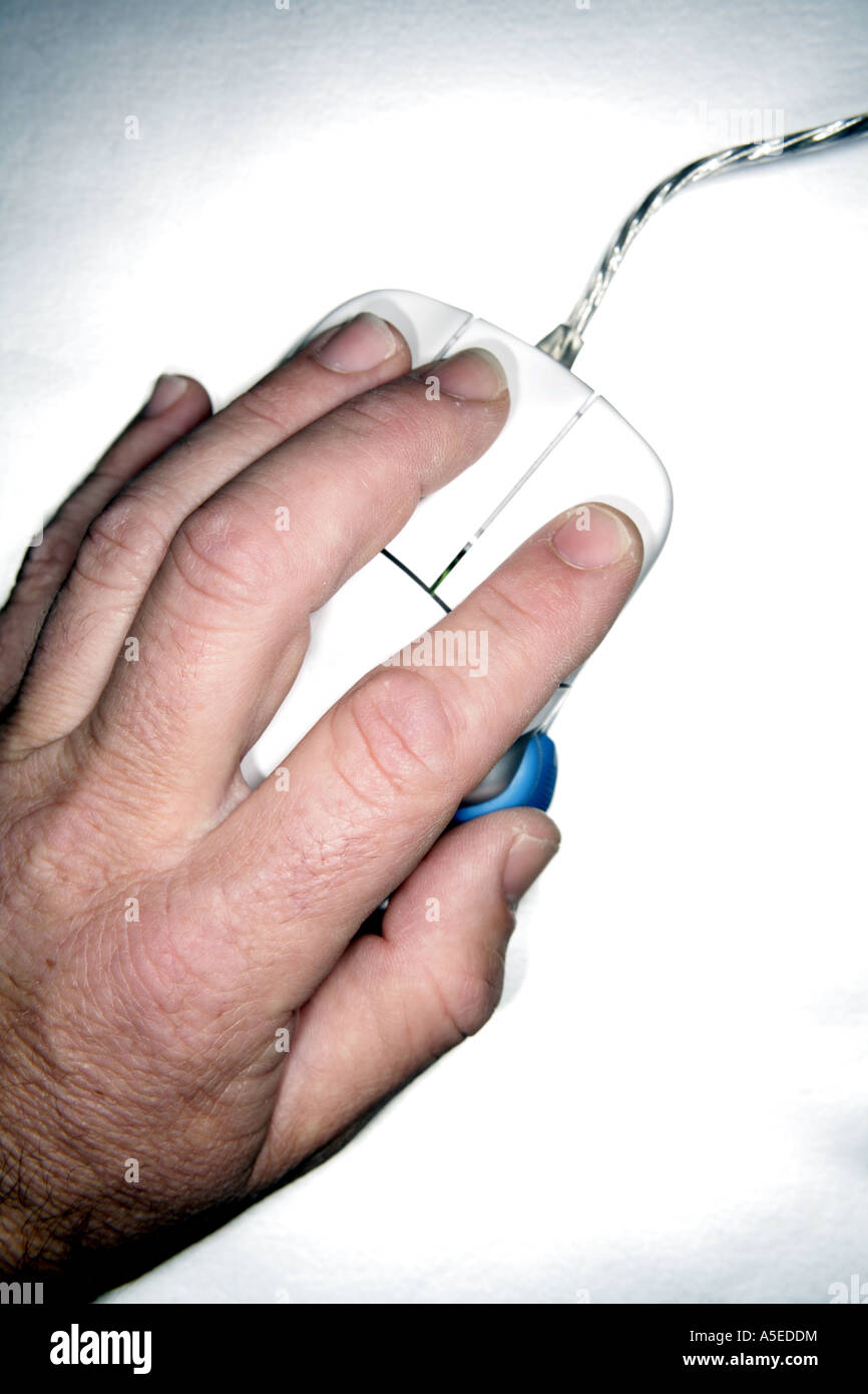 Hand on ergonomic computer mouse Stock Photo - Alamy