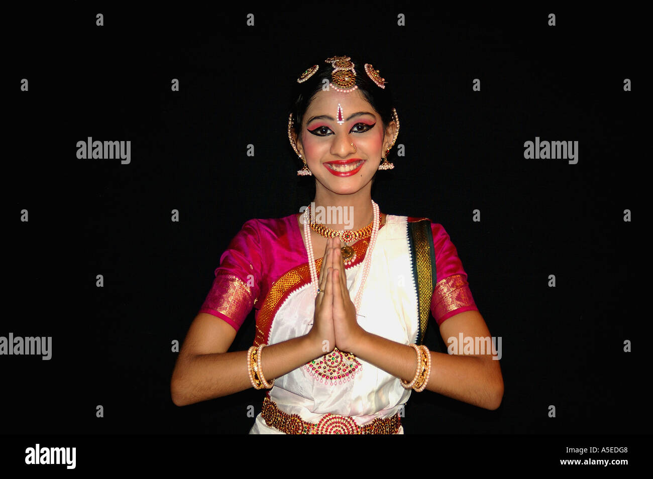 Indian woman in Namaskar pose Bharatnatyam classical dancer   model released Stock Photo