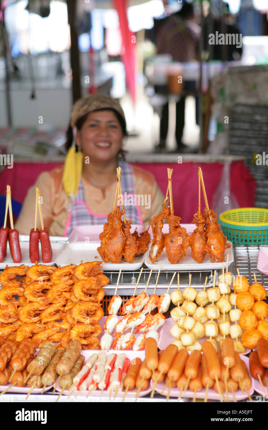 woman sales thai food on market in Thailand Stock Photo