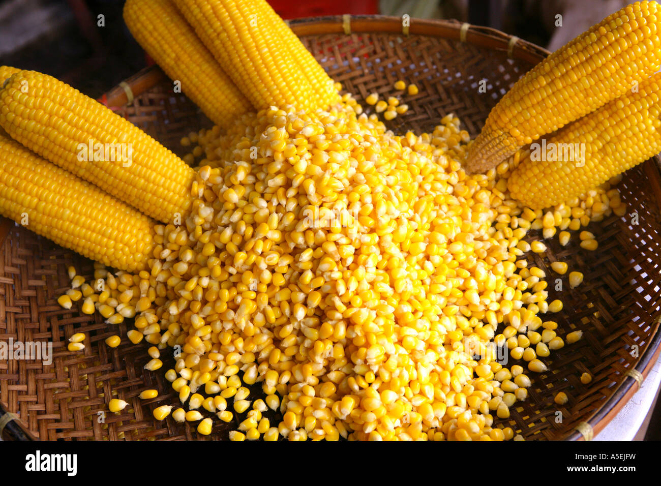 maize on market in Thailand Stock Photo