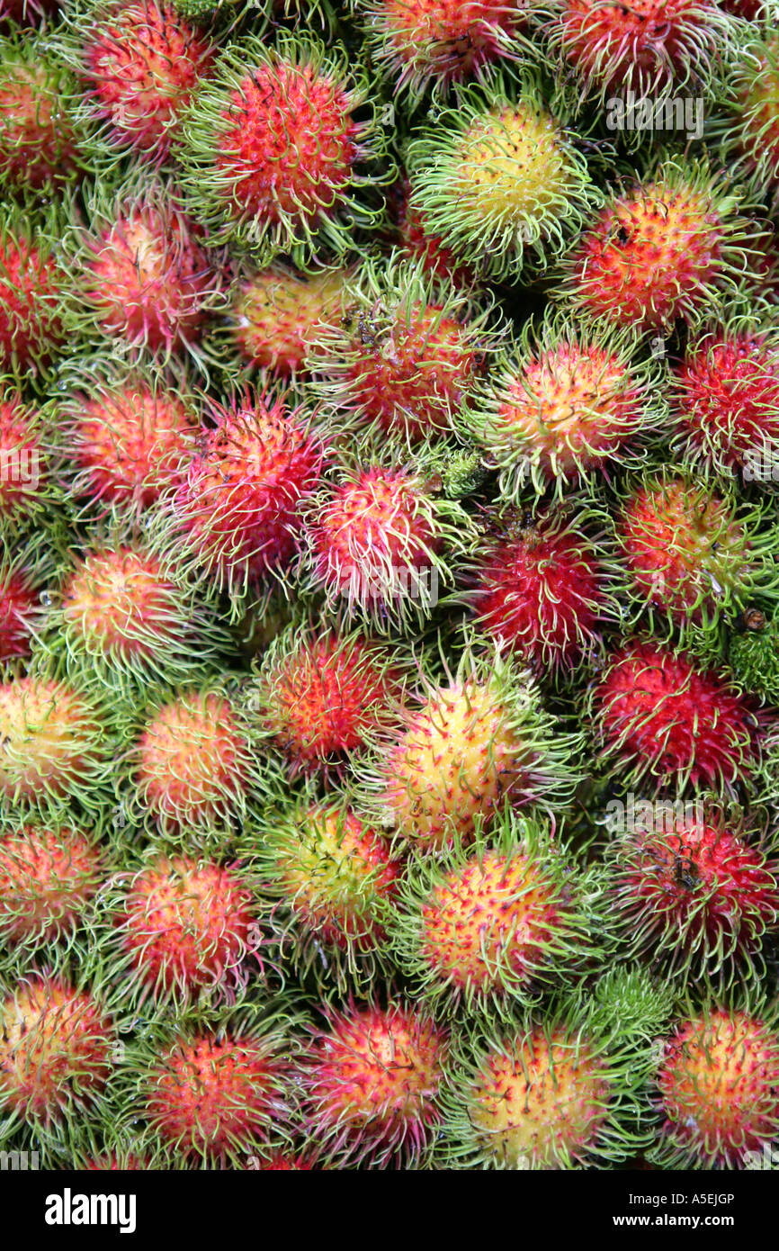 tropical fruits on market in Thailand Stock Photo
