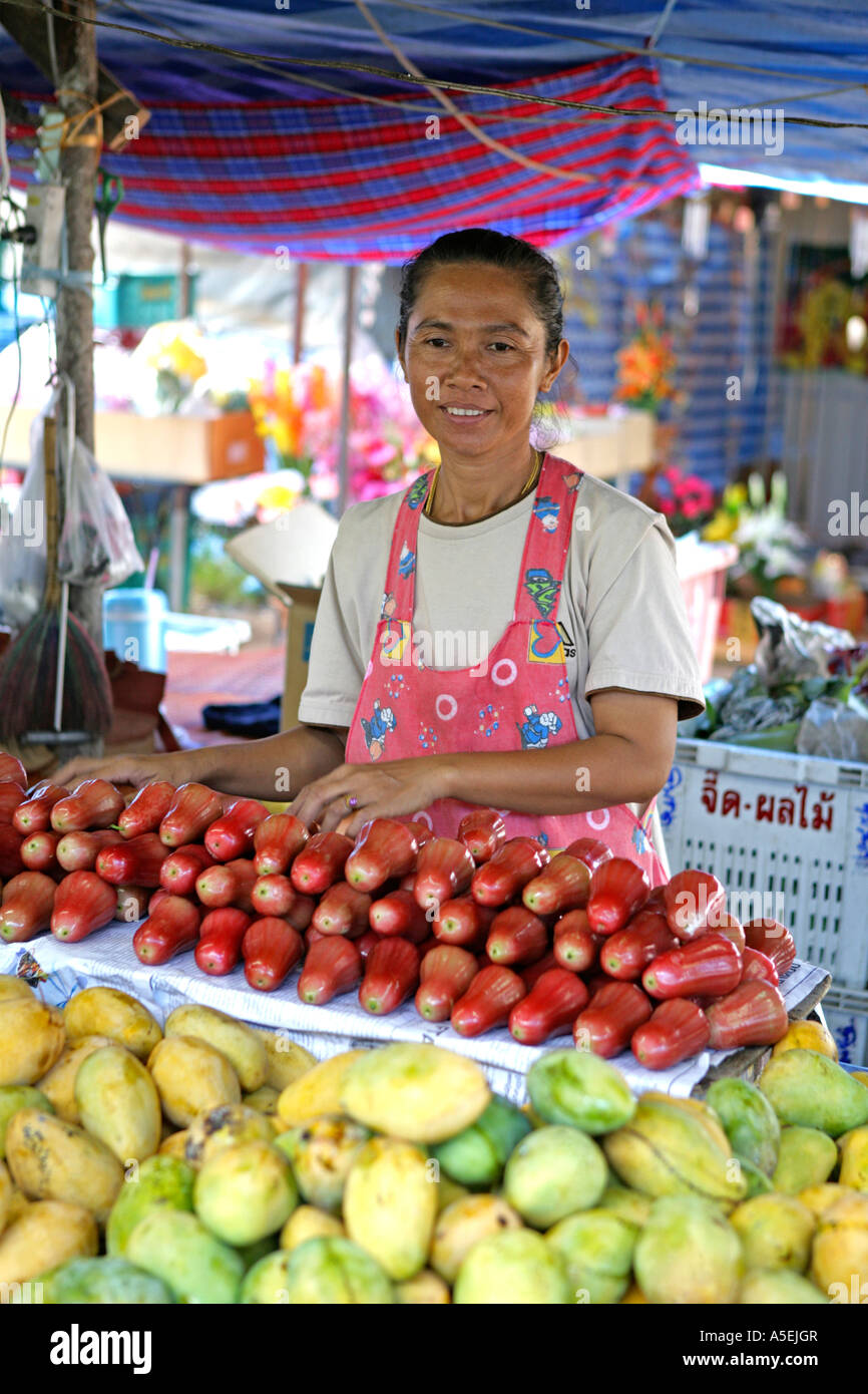 woman sales fruits on market in Thailand Stock Photo
