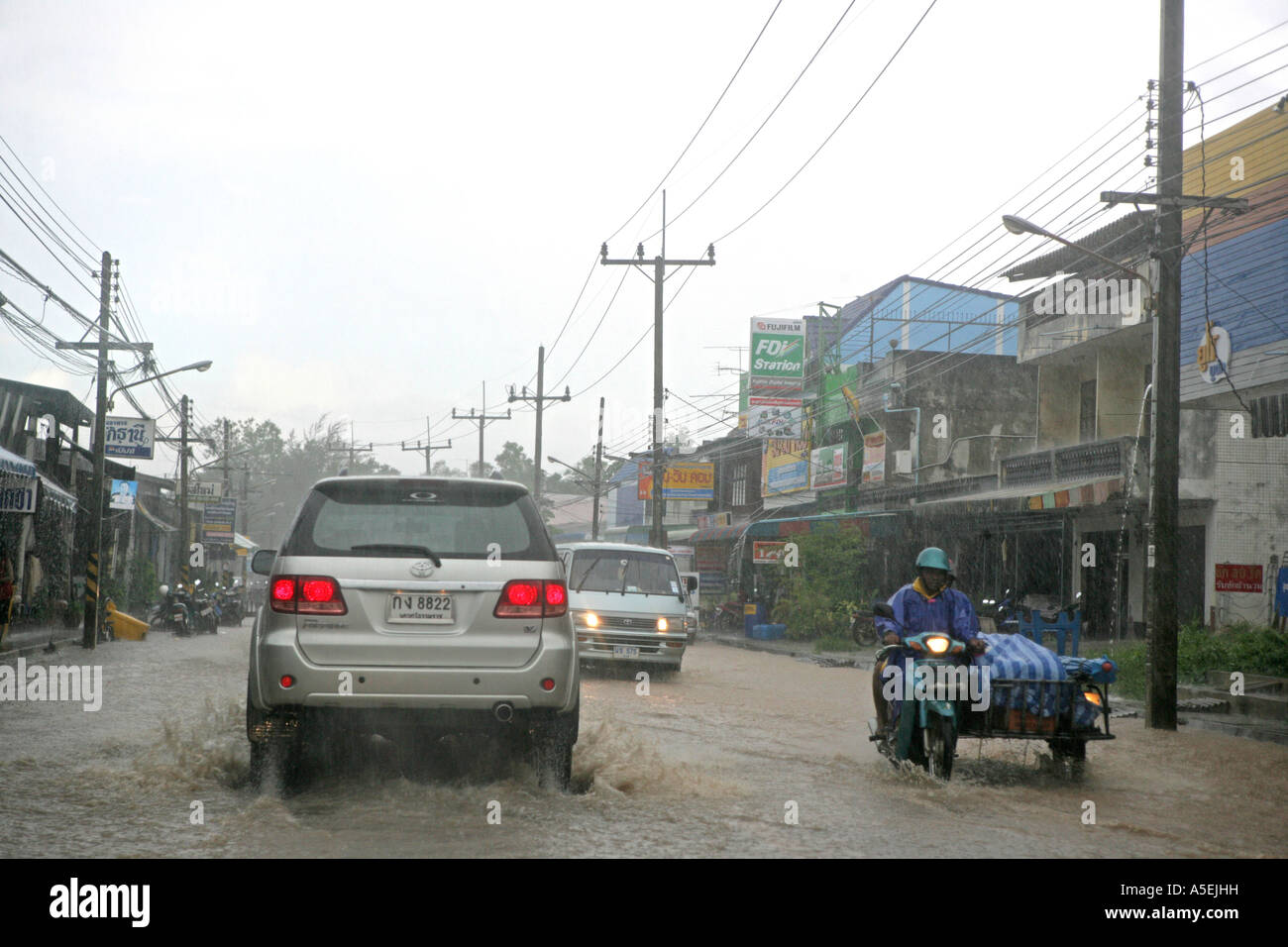 Thailand tropical rain in Hat Yai Stock Photo