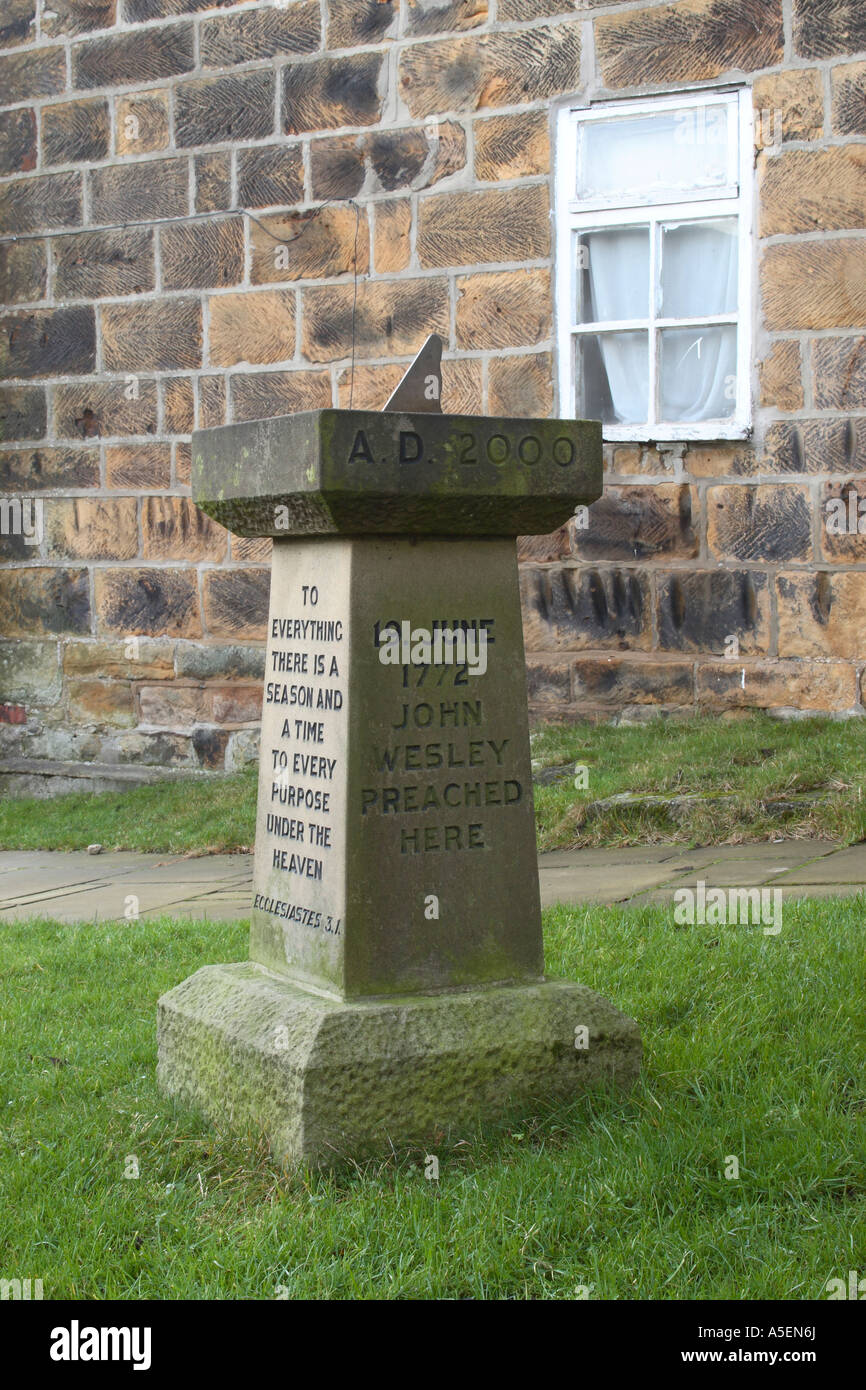 New millenium year 2000 monument modified sundial and text celebrating the visit of John Wesley to Castleton village in 1772 Stock Photo