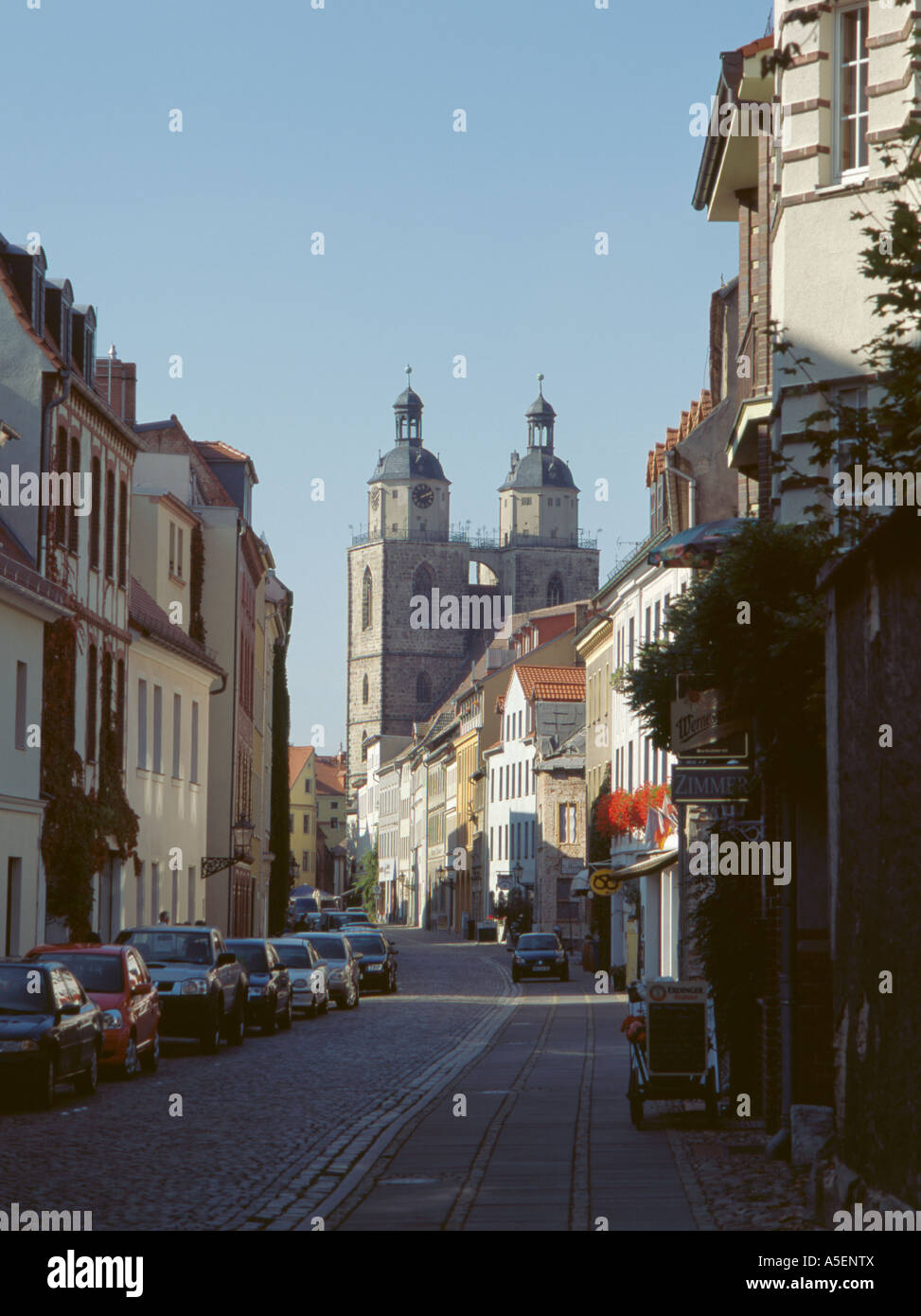 Stadtkirche St Marien seen along Mittelstrasse, Lutherstadt Wittenberg