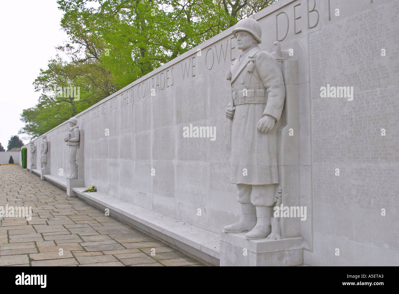 Names of WW2 missing on a wall at the American Cemetery in Cambridgeshire England Stock Photo