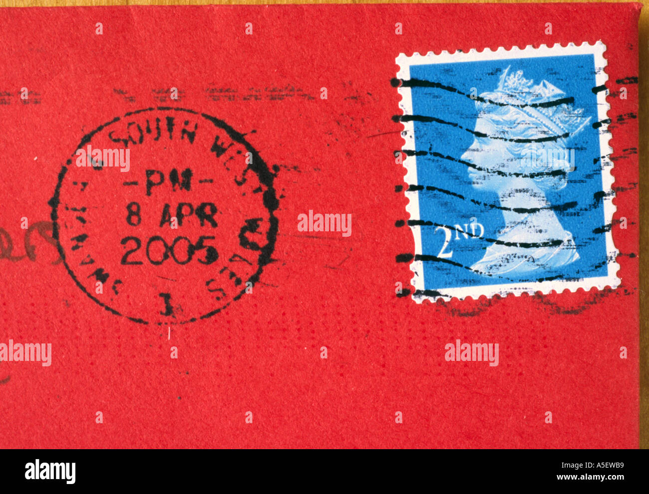 Stamp on red envelope Stock Photo