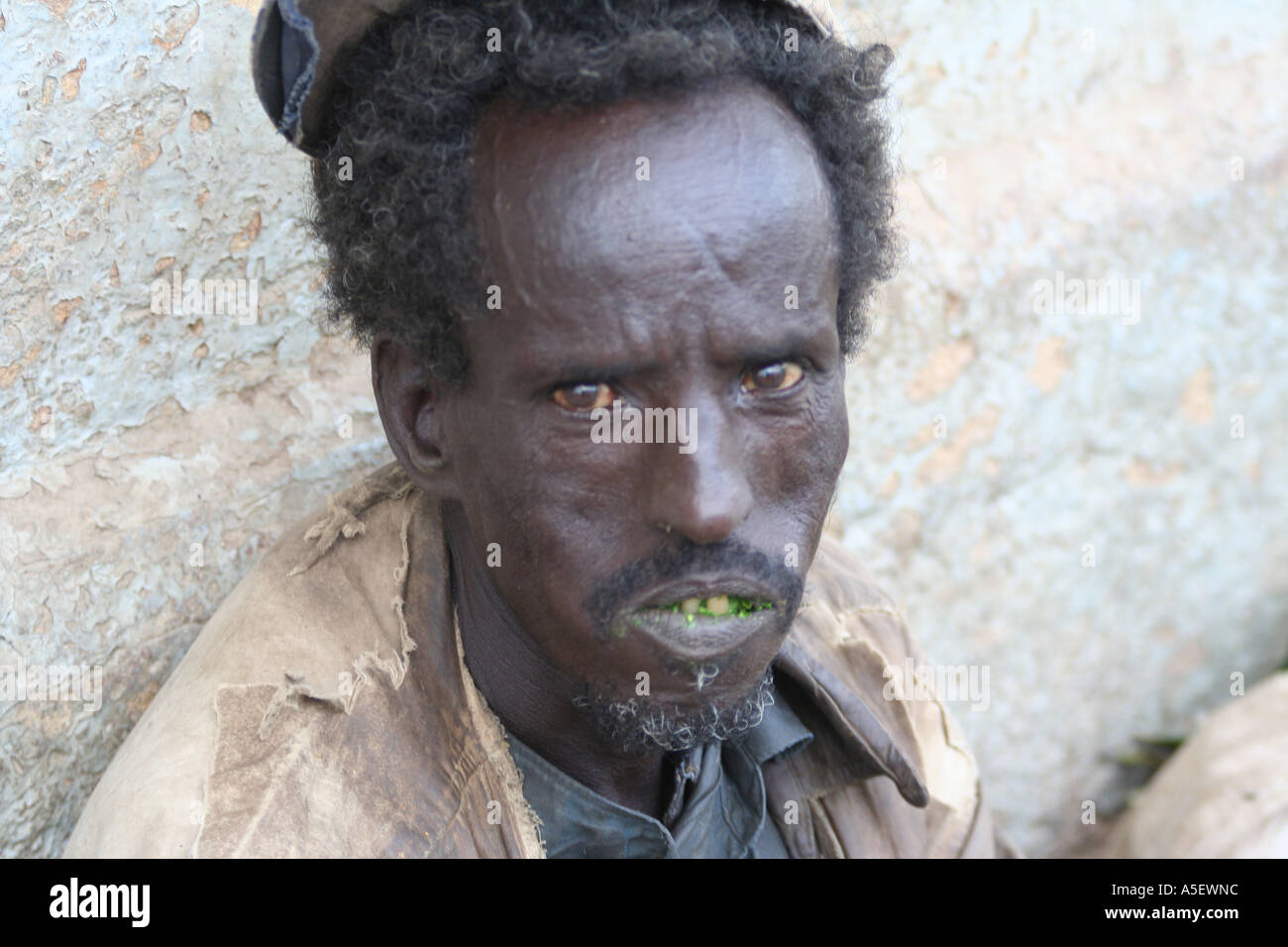 Harar, Ethiopia, Qat in the mouth of an addict Stock Photo