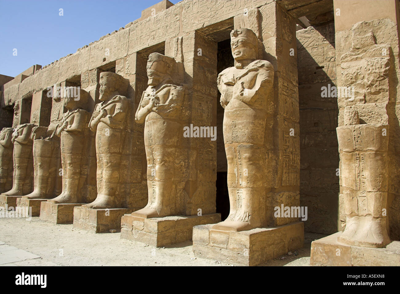 Statues of Egyptian Pharoahs, Temple of Karnak, Luxor, Egypt Stock Photo