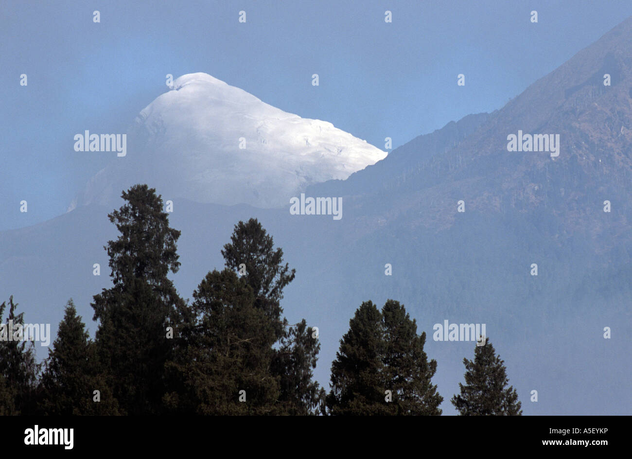 A view of the Himalayan mountain ranges in Bhutan Stock Photo