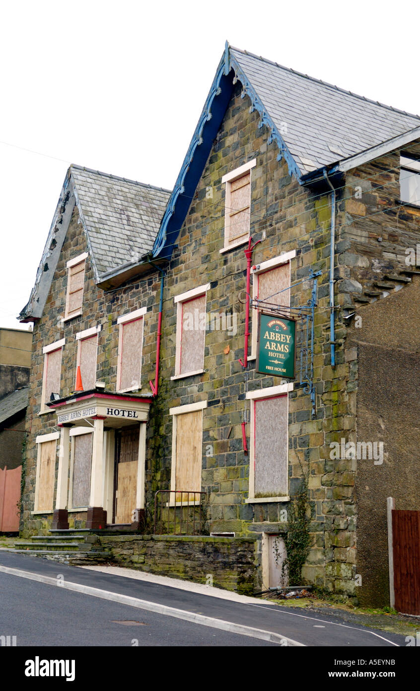 Closed Abbey Arms Hotel pub at Llan Ffestiniog Gwynedd North Wales UK