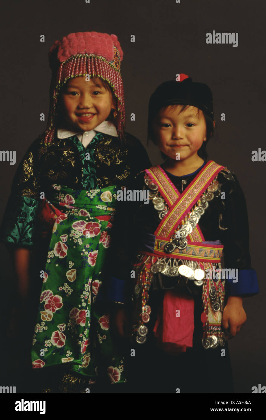 Laotian Hmong children in traditional costume Stock Photo