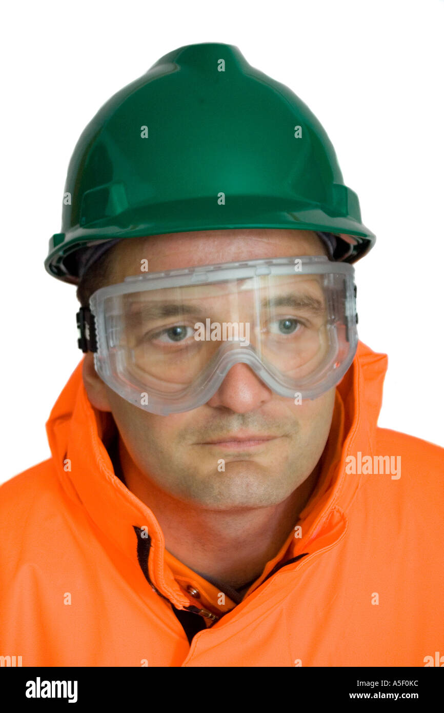 Engineer in goggles and hard hat Stock Photo - Alamy