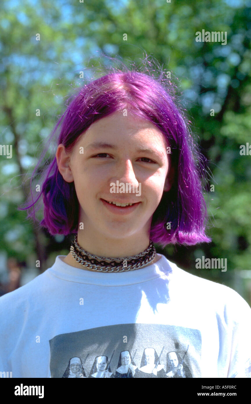 Alternative Boy Age 14 With Purple Hair In The Heart Of The Beast