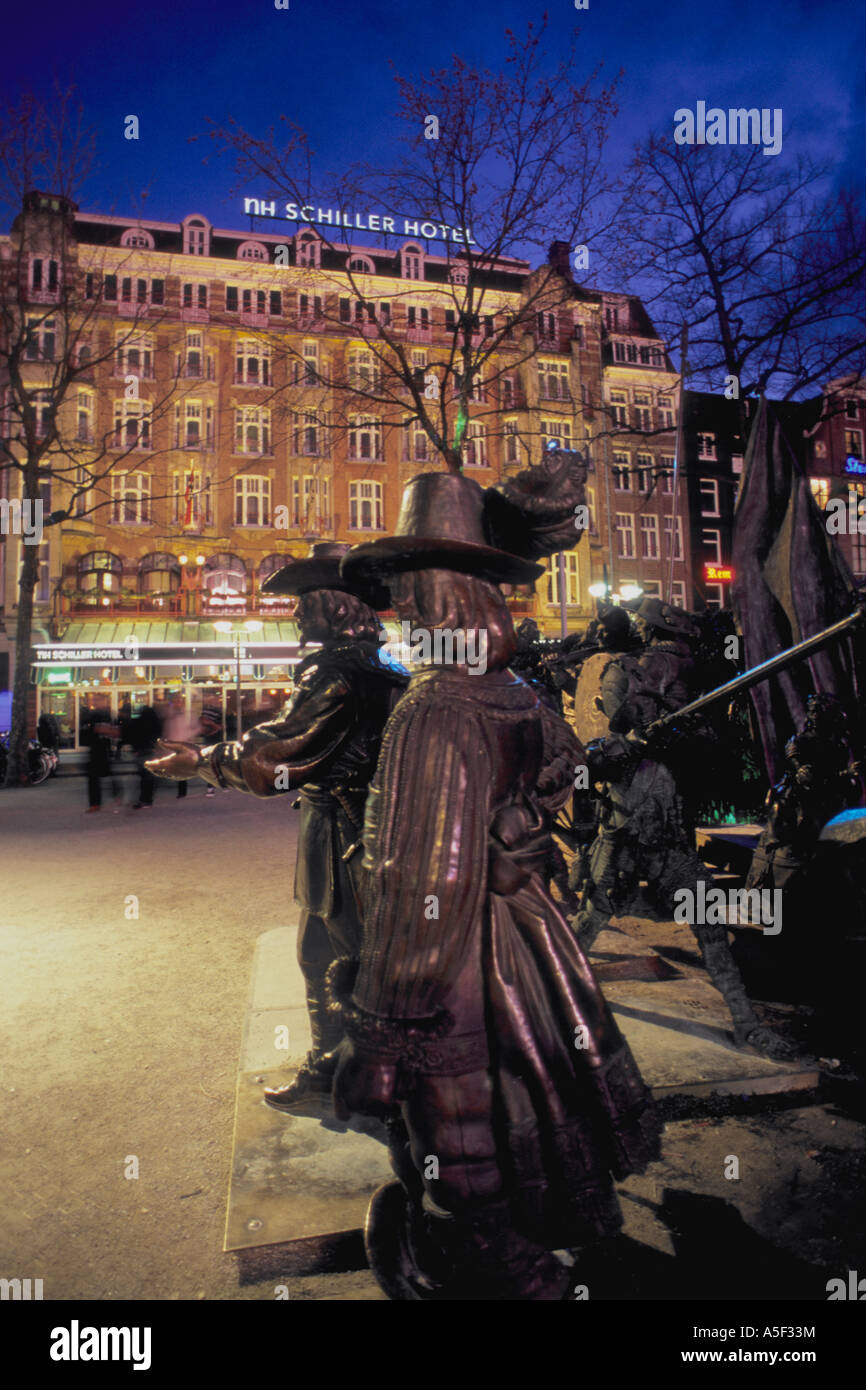 Netherlands Amsterdam Rembrandtsplein at night Stock Photo