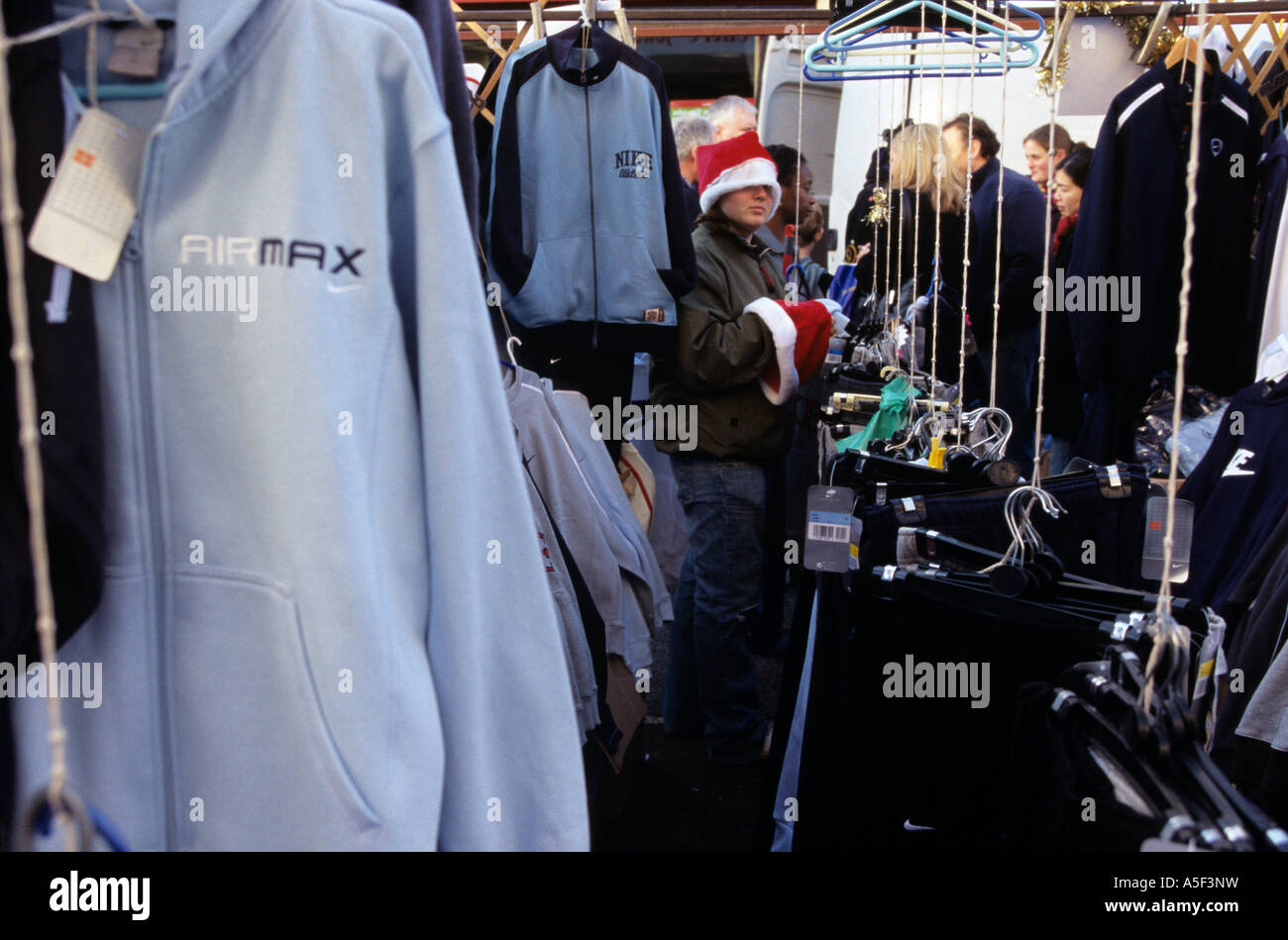Clothes stalls in the Portobello market near Notting Hill Gate London