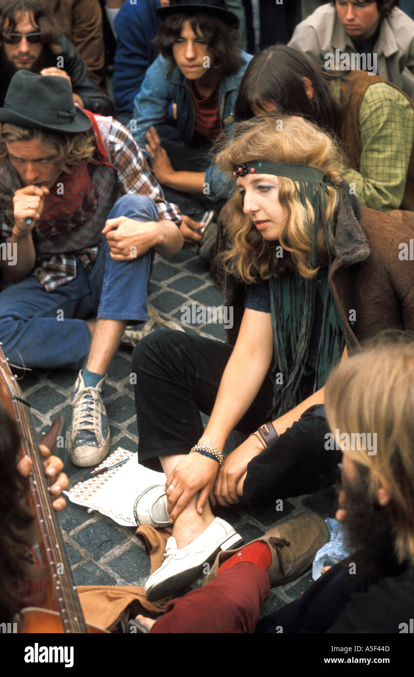 Holland Amsterdam Hippies listening to music in 1970 Stock Photo Alamy